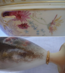 Monogram of Edward Raby on centrepiece and signature of John Stinton on a vase